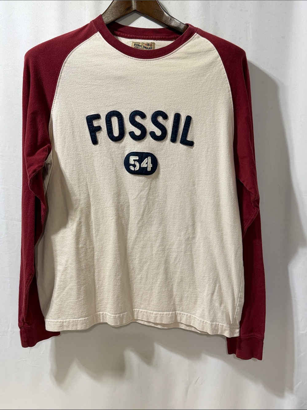 Fossil Cream & Maroon Raglan Long-Sleeve Tee